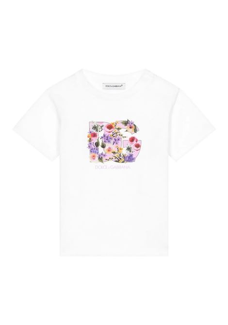 White T-Shirt With DG Flower Print DOLCE & GABBANA KIDS | L2JTKT-G7M8CW0800