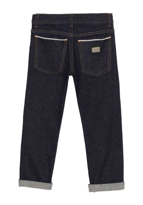 Blue 5 Pocket Stretch Denim Jeans With Logo Plaque DOLCE & GABBANA KIDS | L42F59-LDB95S9000