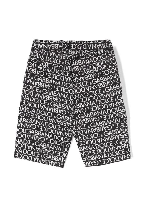 Black Bermuda Shorts With All-Over Logo DOLCE & GABBANA KIDS | L43Q24-FSFM0HNXCW
