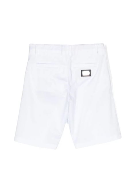 White Cotton Blend Bermuda Shorts With Logo Application DOLCE & GABBANA KIDS | L43Q25-G7M4DW0800