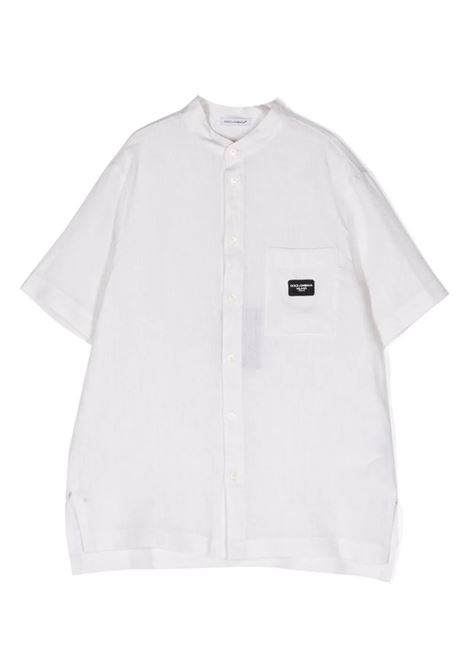 Camicia In Lino Bianco Con Placca Logata DOLCE & GABBANA KIDS | L44S02-FU4LGW4147