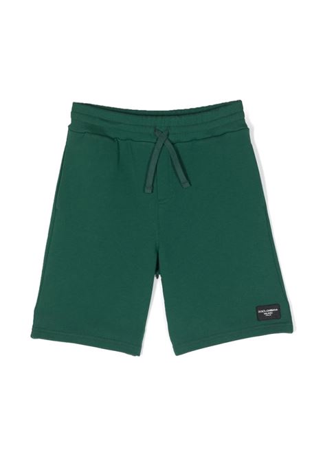 Green Jersey Bermuda Shorts With Logo Plaque DOLCE & GABBANA KIDS | L4JQR1-G7M4RV0340