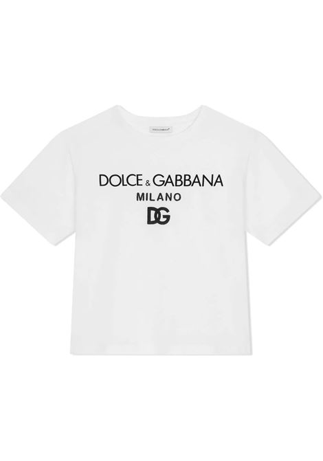 T-Shirt Bianca Con Logo Ricamato DOLCE & GABBANA KIDS | L4JTEY-G7E5GW0800