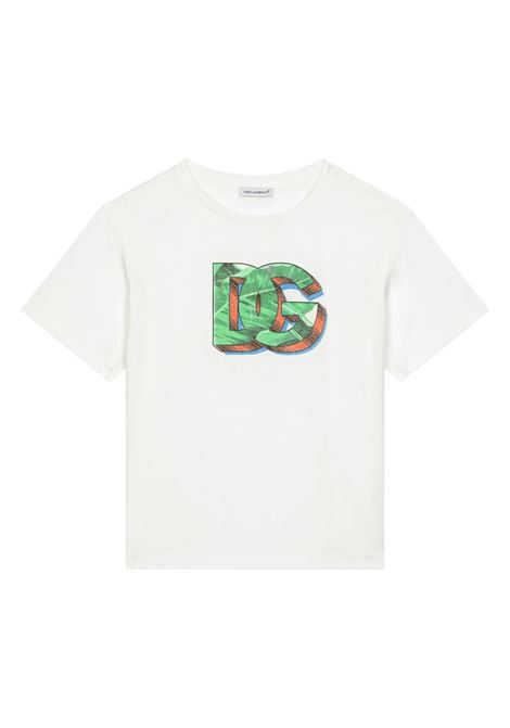 T-Shirt Bianca Con Stampa Logo DG DOLCE & GABBANA KIDS | L4JTEY-G7K8CW0111