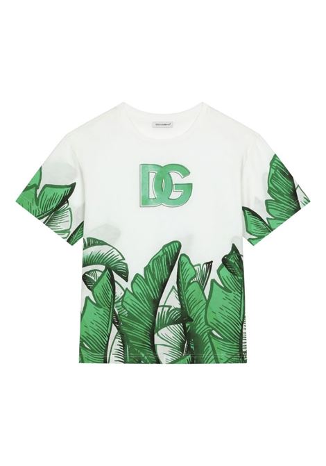 White T-Shirt With Banano Print and DG Logo DOLCE & GABBANA KIDS | L4JTEY-G7K8UH2005