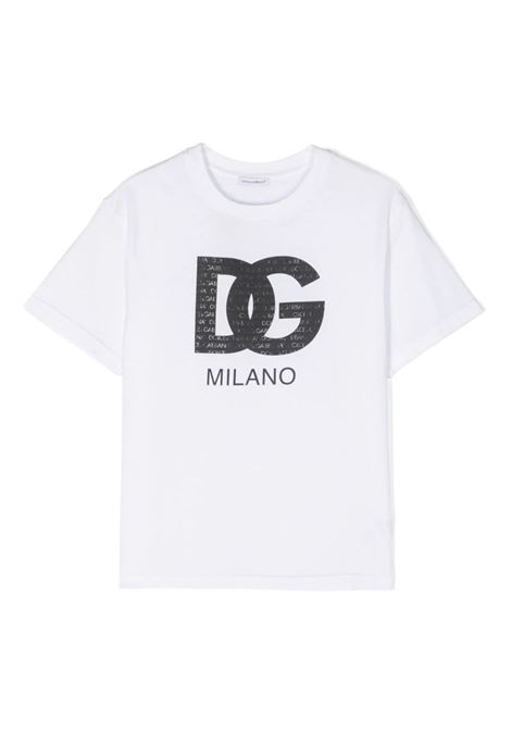 White T-Shirt with DG Logo Print DOLCE & GABBANA KIDS | L4JTEY-G7L4MW0800