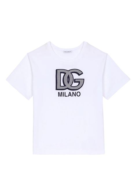 White T-Shirt with DG Milano Logo Print DOLCE & GABBANA KIDS | L4JTEY-G7L4QS9000