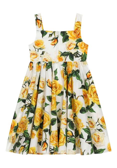 White Dress With Yellow Rose Print DOLCE & GABBANA KIDS | L53DI6-HS5QRHA3VO