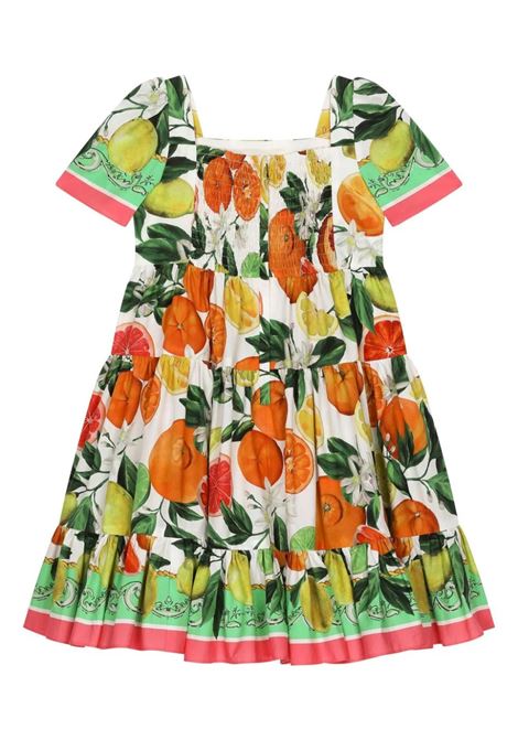 Multicolored Dress With Orange and Lemon Print DOLCE & GABBANA KIDS | L53DT8-G7L9AHV5AN