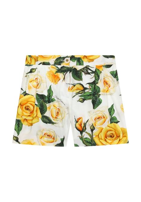 White Shorts With Yellow Rose Print DOLCE & GABBANA KIDS | L53Q07-HS5QRHA3VO