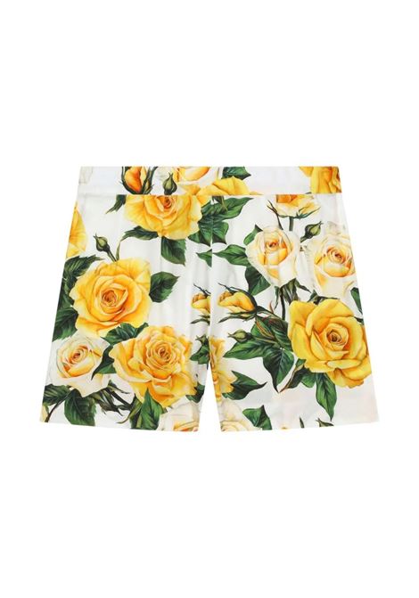 White Shorts With Yellow Rose Print DOLCE & GABBANA KIDS | L53Q07-HS5QRHA3VO