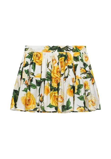 Yellow Rose Print Poplin Full Skirt DOLCE & GABBANA KIDS | L54I49-HS5QRHA3VO