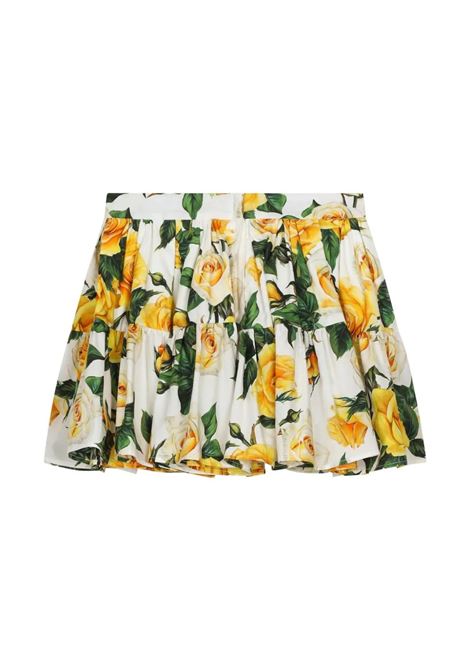 Yellow Rose Print Poplin Full Skirt DOLCE & GABBANA KIDS | L54I49-HS5QRHA3VO