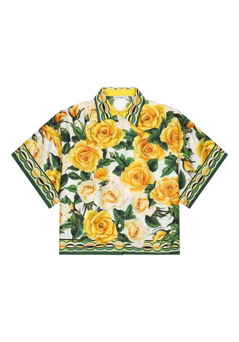 Pajama Shirt With Yellow Rose Print DOLCE & GABBANA KIDS | L56S01-G7K6FHD3VO