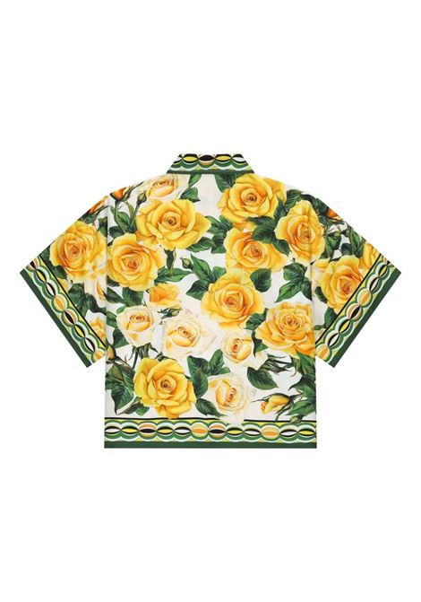 Pajama Shirt With Yellow Rose Print DOLCE & GABBANA KIDS | L56S01-G7K6FHD3VO