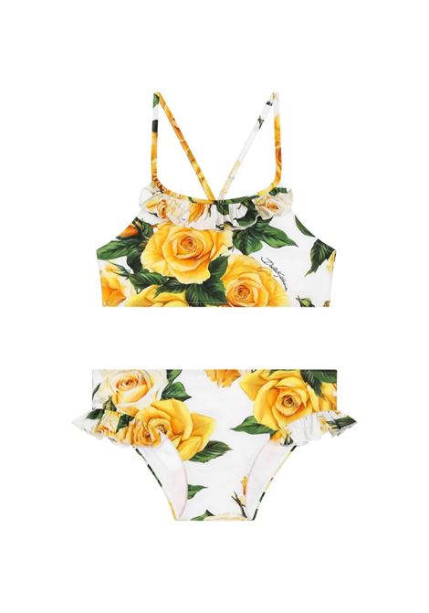 Bikini In Lycra With Yellow Rose Print DOLCE & GABBANA KIDS | L5J833-FSG5VHA3VO