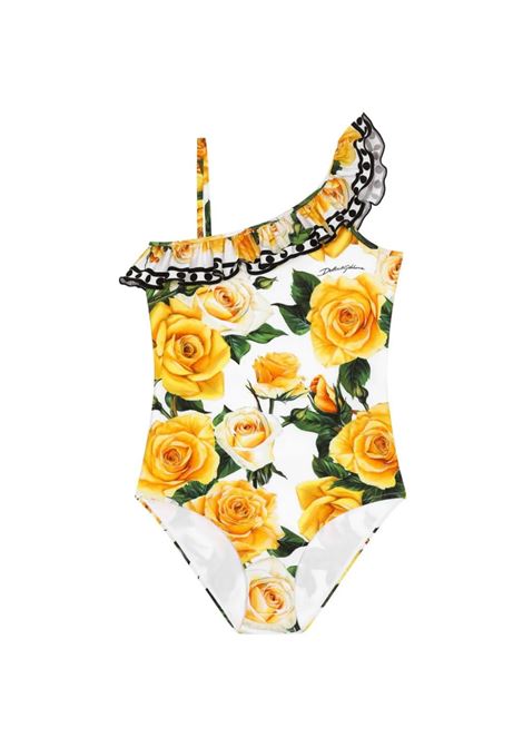 One-Piece Swimwear In Lycra With Yellow Rose Print DOLCE & GABBANA KIDS | L5J838-G7K3SHA3VO