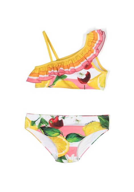 Bikini In Tessuto Indemagliabile Con Stampa Limoni e Ciliegie DOLCE & GABBANA KIDS | L5J847-G7M0LH25AL