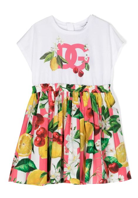 Jersey and Poplin Dress with Lemon and Cherry Print DOLCE & GABBANA KIDS | L5JD5K-G7L9BS9000