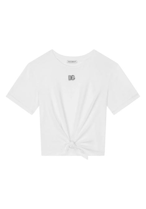 T-Shirt Bianca Con Logo DG Metal DOLCE & GABBANA KIDS | L5JTJQ-G7J6QW0800