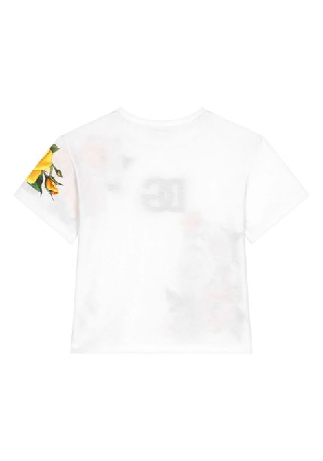 T-Shirt With DG Logo and Yellow Rose Print DOLCE & GABBANA KIDS | L5JTME-G7K4FHA3VO