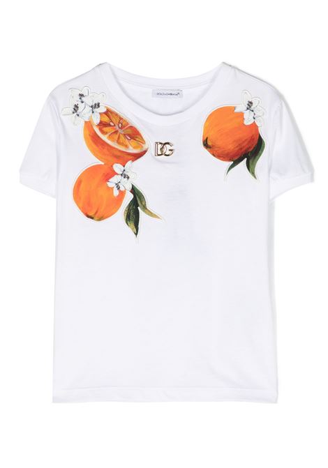 White T-Shirt With Oranges Print DOLCE & GABBANA KIDS | L5JTMO-G7M7FW0800