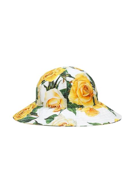 Cappello In Popeline Bianco Con Stampa Rose Gialle DOLCE & GABBANA KIDS | LB4H48-HS5QRHA3VO