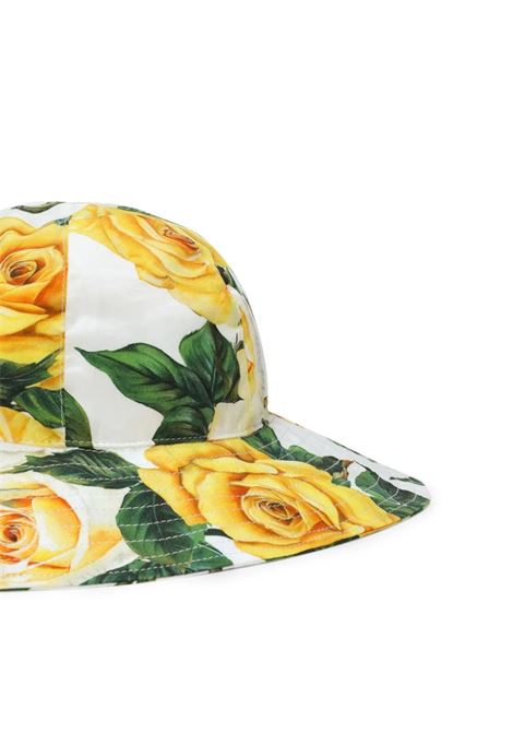 White Poplin Hat With Yellow Rose Print DOLCE & GABBANA KIDS | LB4H48-HS5QRHA3VO