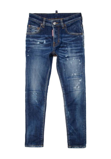 Skater Skinny Jeans In Dark Blue Washed With Rips DSQUARED2 KIDS | DQ03LD-D0A6LDQ01