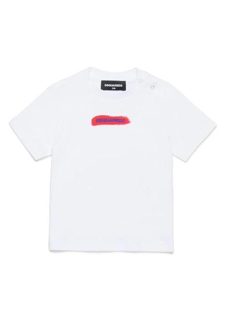 White T-Shirt With Brushstroke Effect With Contrasting Lettering DSQUARED2 KIDS | DQ2078-D004GDQ100
