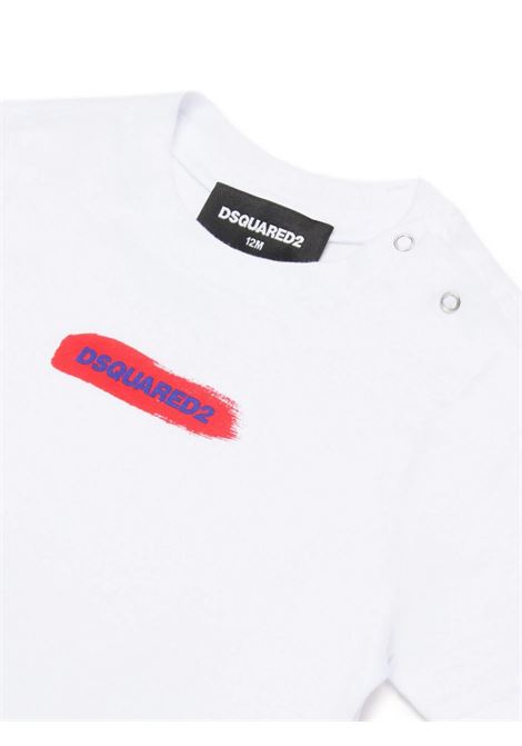 White T-Shirt With Brushstroke Effect With Contrasting Lettering DSQUARED2 KIDS | DQ2078-D004GDQ100