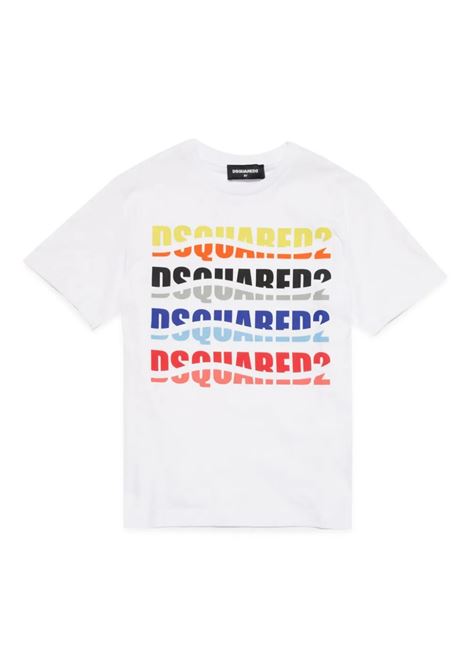 White T-Shirt With Wave Effect Logo Print DSQUARED2 KIDS | DQ2104-D004GDQ100