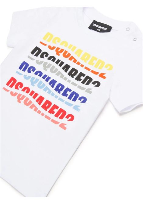 T-Shirt Bianca Con Stampa Logo Effetto Onda DSQUARED2 KIDS | DQ2140-D004GDQ100