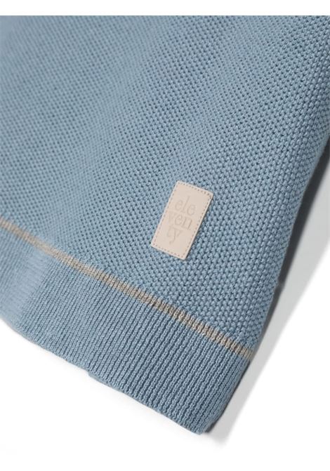 Dusty Blue Knitted Polo Shirt with Grey Stripes ELEVENTY KIDS | EU9P21-Z212460D