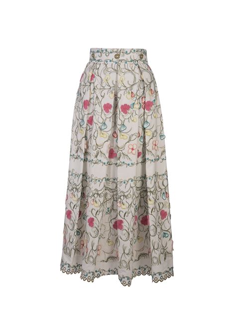 Cotton Embroidered Garden Long Skirt ELIE SAAB | Skirts | SK020NS24COE01MULTI COLOR