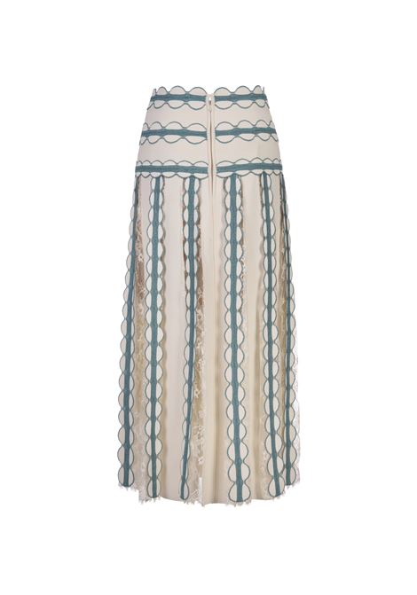 Knit and Lace Midi Skirt In White And Blue Gin ELIE SAAB | SK021ES24VI001BLUE GIN ON POWDER WHITE