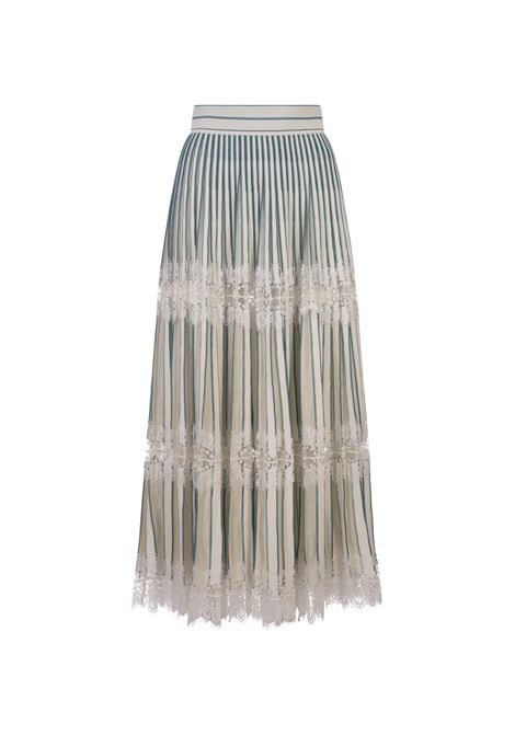 Knit and Lace Midi Skirt In Bianco e Blue Gin ELIE SAAB | SK025NS24VI001BLUE GIN ON POWDER WHITE