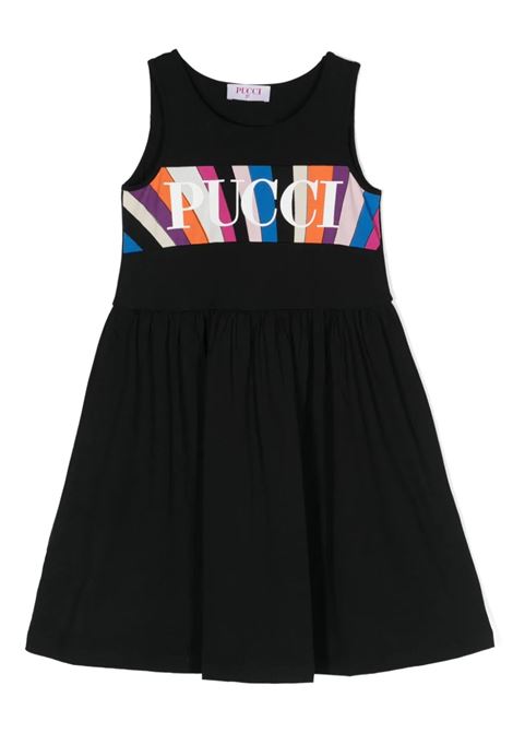 Black Flared Dress With Iride and Logo Print Band EMILIO PUCCI JUNIOR | PU1A22-Z0082930