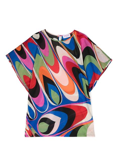 Multicoloured Waves Print Short Sleeved Dress EMILIO PUCCI JUNIOR | PU1C61-M0048999