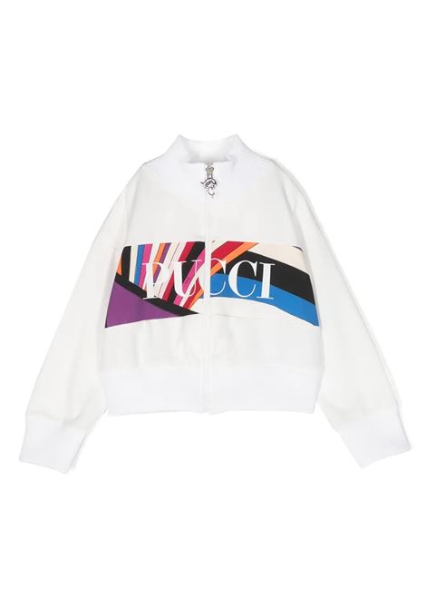White Zip-Up Sweatshirt with Iride Print Logo Band EMILIO PUCCI JUNIOR | PU4A40-F0001101