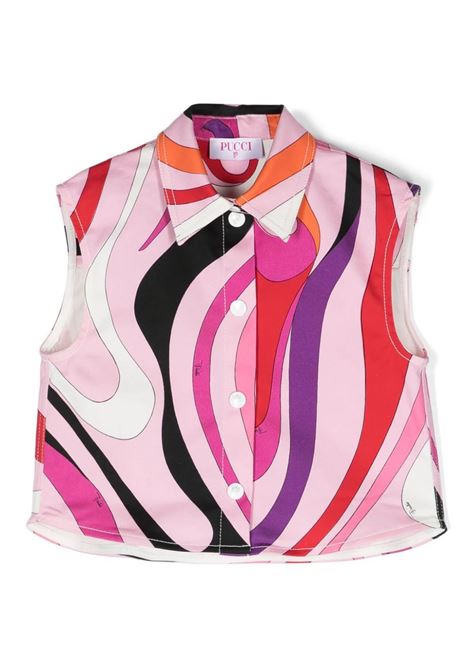 Camicia Smanicata Con Stampa Iride Viola/Multicolore