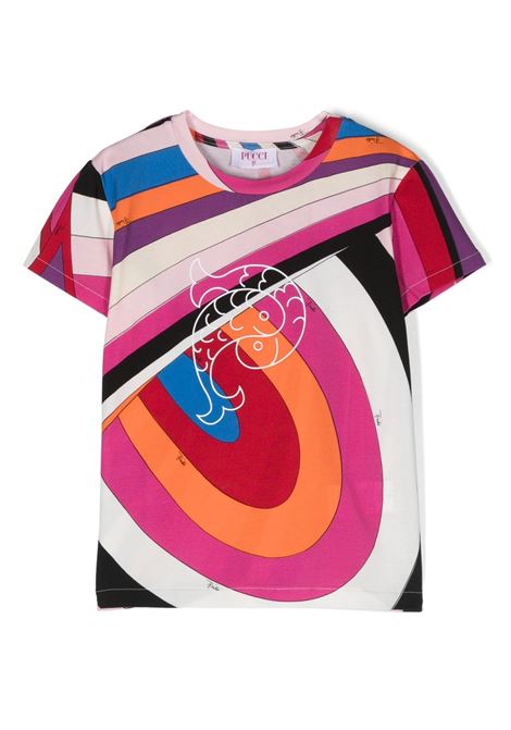 T-Shirt Con Motivo Pesci e Stampa Iride Viola/Multicolore