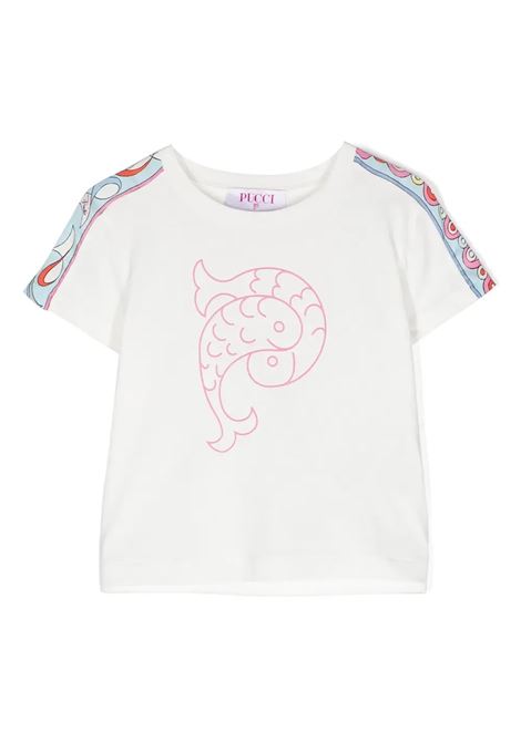 White T-Shirt With Pucci P Print and Printed Ribbons EMILIO PUCCI JUNIOR | PU8A51-J0177101