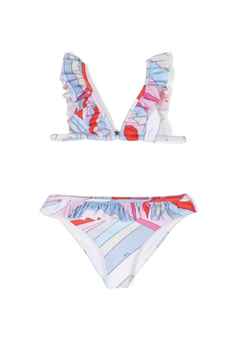 Bikini Con Ruches e Stampa Iride Celeste/Multicolore EMILIO PUCCI JUNIOR | PUCA65-J0309105MC