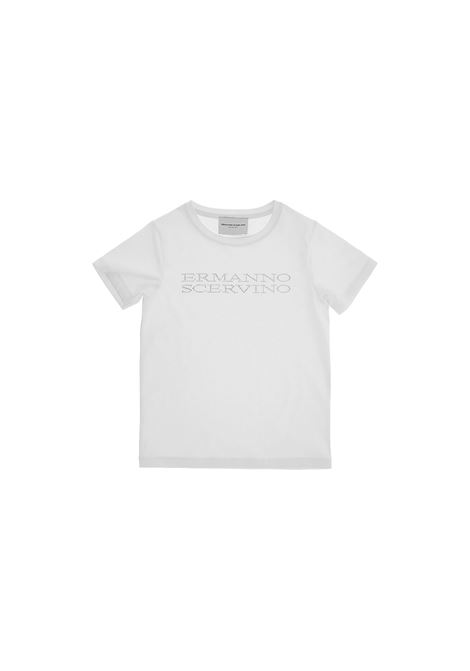 T-Shirt Bianca Con Logo Di Strass ERMANNO SCERVINO JUNIOR | SFTS012-JF063B000