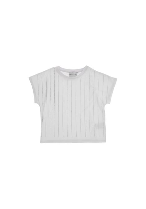White T-Shirt With Rhinestone Pinstripe Effect ERMANNO SCERVINO JUNIOR | SFTS017-JF075B000
