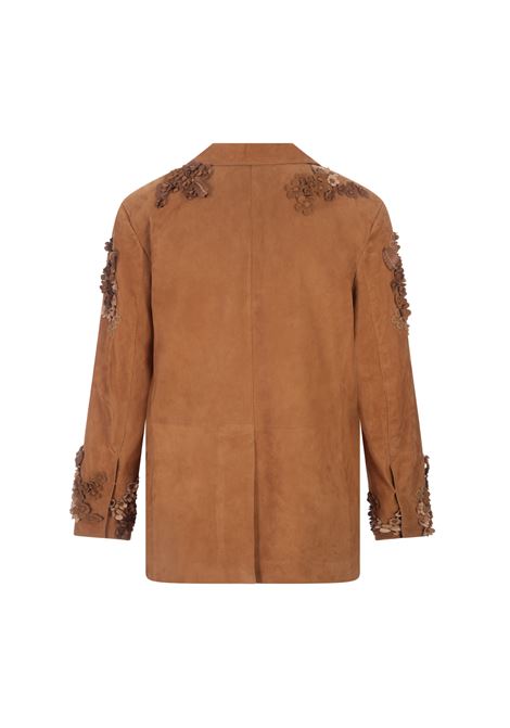 Brown Suede One-Breasted Jacket With Embroidery and Appliqu?s ERMANNO SCERVINO | D440I716RFPX61336