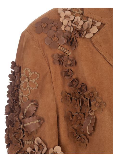 Brown Suede One-Breasted Jacket With Embroidery and Appliqu?s ERMANNO SCERVINO | D440I716RFPX61336