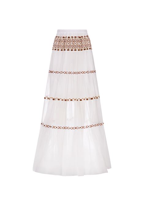 White Muslin Long Skirt With Ethnic Embroidery ERMANNO SCERVINO | D442O706FDJGE14800
