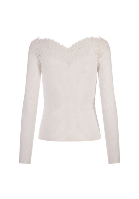 White Sweater With Lace and Boat Neckline ERMANNO SCERVINO | D445M315APPLX10602